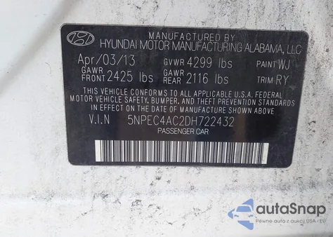 2013 Hyundai Sonata Se from USA, damaged, VIN 5NPEC4AC2DH722432